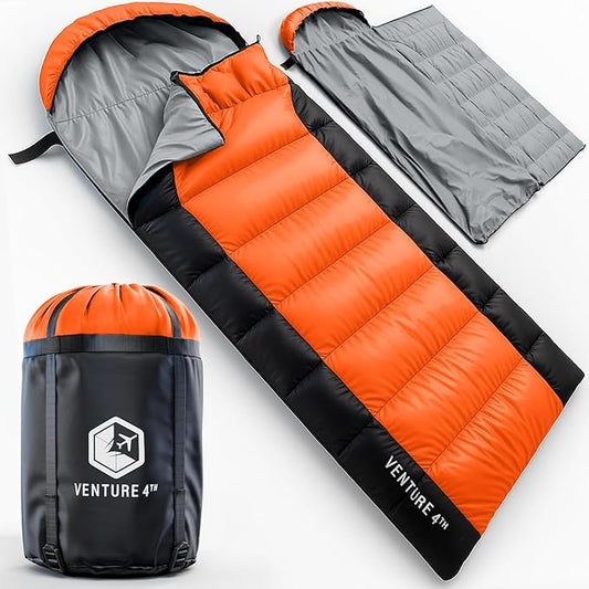 VENTURE 4TH Backpacking Sleeping Bag – XXL, Double and Single Sizes - Lightweight Warm & Cold Weather Sleeping Bags for Adults, Kids & Couples – Ideal for Hiking, Camping & Outdoor Adventures
