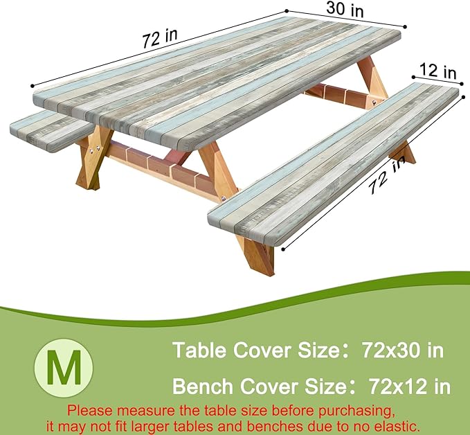 Picnic Table Cover with Bench Covers Portable Table Cloth Built-in Storage Pocket Fitted Tablecloth with Elastic Edges Waterproof Camping Essentials for Indoor Outdoor Rv,72in,Brownish Gray