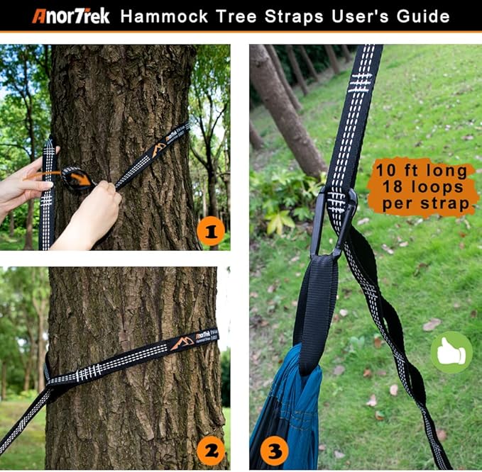 AnorTrek Professional Camping Hammock with Mosquito Net, Lightweight Portable Double Hammock with Two 10 FT Hammock Tree Straps, 230T Nylon Hammock for Camping, Hiking, Yard, Backpacking