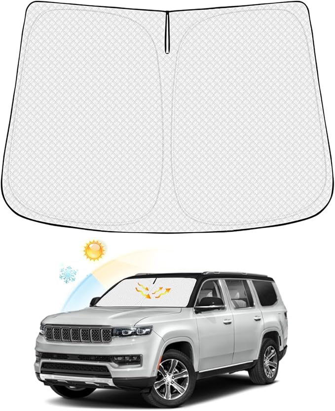 Canvcle Windshield Sun Shade for Jeep Grand Wagoneer 2022-2025 2026 (Not for Jeep Wagoneer) Thicken 6-Layer Front Window Sunshade Cover Sun Visor Protector Foldable Block UV Rays Keep Vehicle Cool
