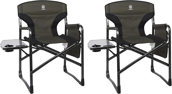 EVER ADVANCED Aluminum Lightweight Folding Director Chair, 350lbs Heavy Duty Camping Chair with Side Table & Storage, 19" Joint-Friendly Height Easy to Stand, Portable Makeup Artist & Vendor Chair