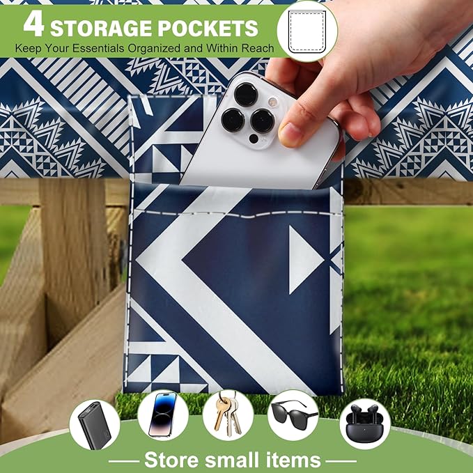 Fitted Picnic Table Cover with Bench Covers Waterproof Elastic Edges Rectangle Patio Tablecloth Outdoor Camping Essentials Stuff Rv Accessories Summer Trip Travel Camper Gifts for Woman Men, 96in 8 ft