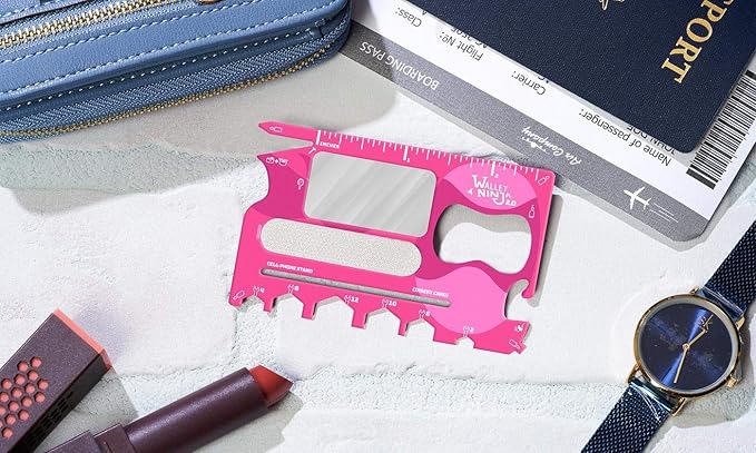Wallet Ninja 2.0 (Advanced 20-in-1 Multitool, Now With Mirror + Nail File) (Pink)
