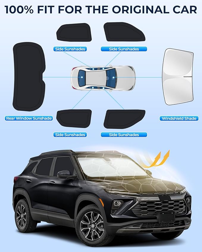 for Chevrolet Trailblazer 2021-2025 Car Window Shades, 6pcs Privacy Sun Shade Set for Front Windshield Side and Rear Windows, Full Window Covers Keeps Vehicle Cool for Camping Napping