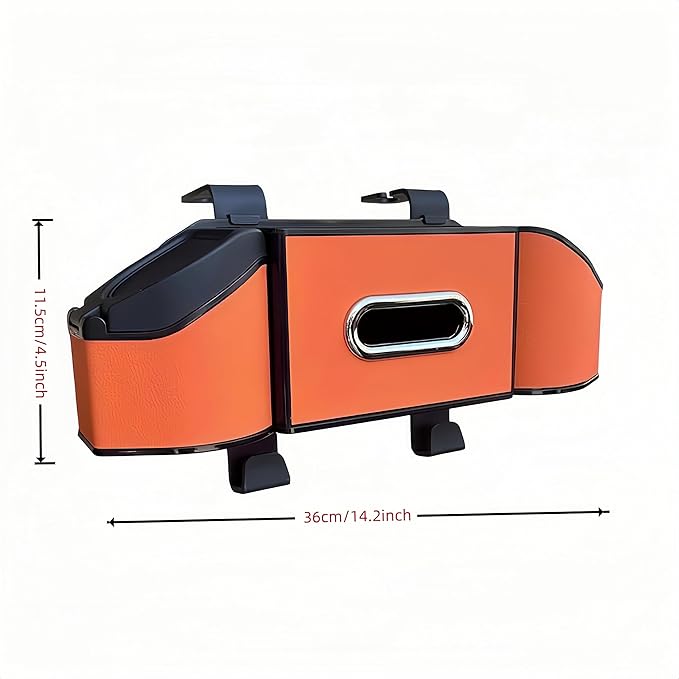 2026 Upgrade 4-in-1 Car Organizer Back Seat, Leather Multifunctional Car Organizer and Storage Box with Cup Holders for Hold Phone, Snacks, Drinks, Handbag, Keep Your Ride Clean & Organized (Orange)
