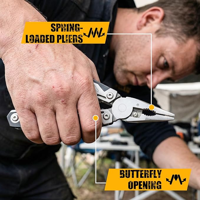 Multper Multitool Pliers MP003AB, 21-in-1 Stainless Steel Multi Tool with Pocket Knife, Screwdriver, Self-locking Pliers for Survival,Outdoor, Camping, Fishing,Hiking, Simple, Repair, Gifts for Men