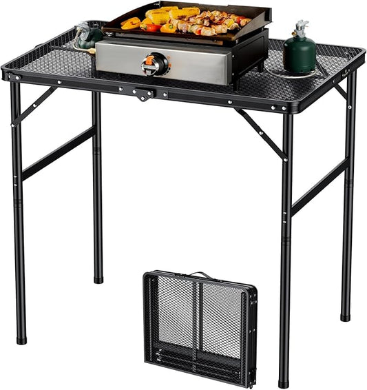 FUNYKICH Wider and Taller Grill Table 31.5''x21.6'', Max Height 29.4'' Portable Camping Tables, 2 Height Adjustable Lightweight Metal BBQ Table with Carry Handle for Camping, Picnic, BBQ, Black
