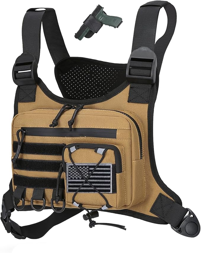 koculemi Outdoor Sports Chest Bag for Men, Chest Vest Holster Fits Most Pistols, EDC Travel Chest Pack for Running, Hiking