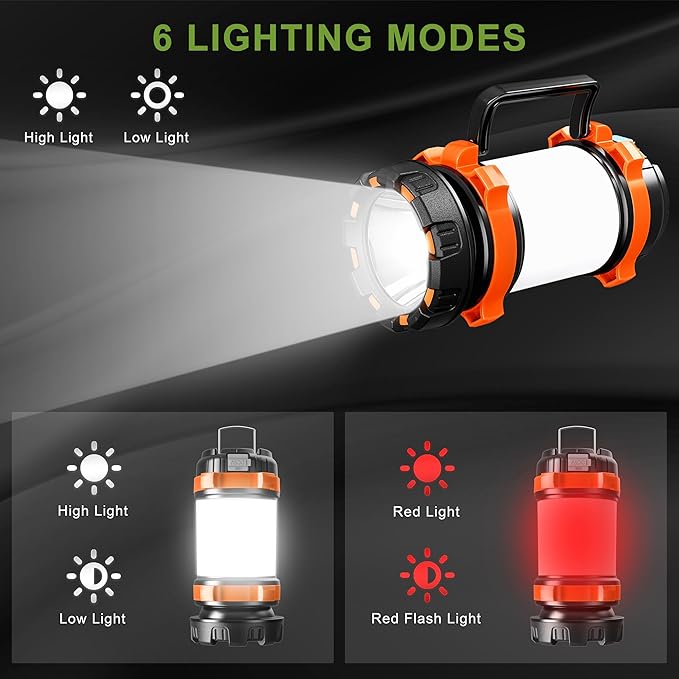 AlpsWolf Camping Lantern Rechargeable , Alpswolf Camping Flashlight 4000 Capacity, 6 Modes, IPX4 Waterproof, Led Lantern Camping, Hiking, Outdoor Recreations (1pack-Orange)