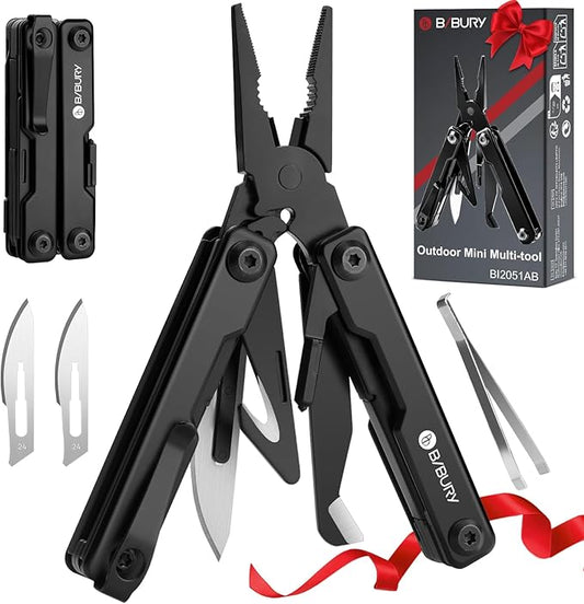 BIBURY Mini Multitool Pliers BI2051AB, Mini EDC Multi Tool with Pocket Clip for Outdoor Survival, Gifts for Men and Women, Gifts for Him Husband Boyfriend, Essential EDC Gear Tool