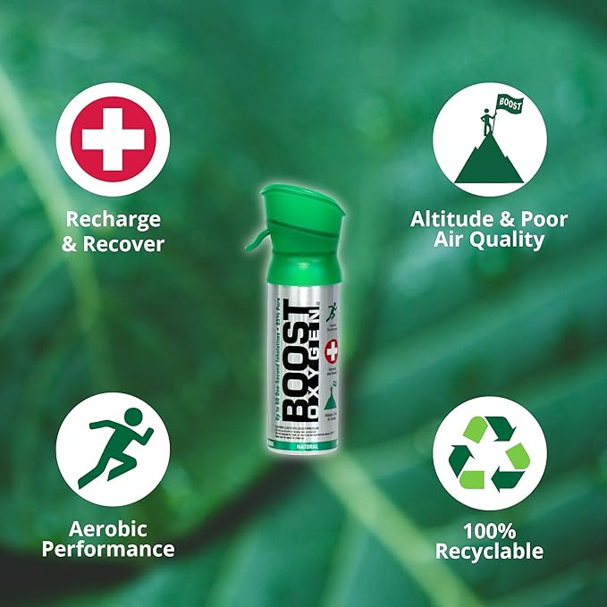 Boost Oxygen Pocket Size Natural 3L Canister | Respiratory Support for Aerobic Recovery, Altitude, Performance & Health (8 Pack)