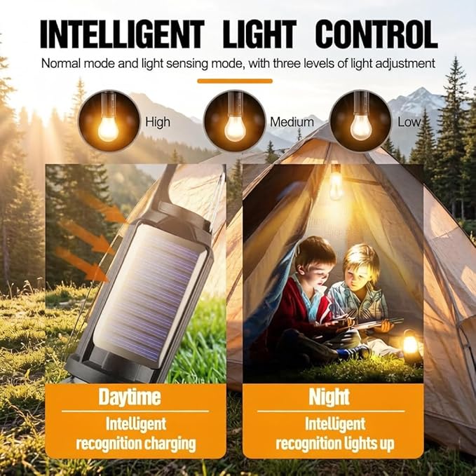 Solar Tent Lights Rechargeable 5 Pack, LED Camping Lantern Outdoor Hanging Light Bulbs with Clip Hook for Camping Hiking Decorations Hurricane Fishing Emergency,Flashlight