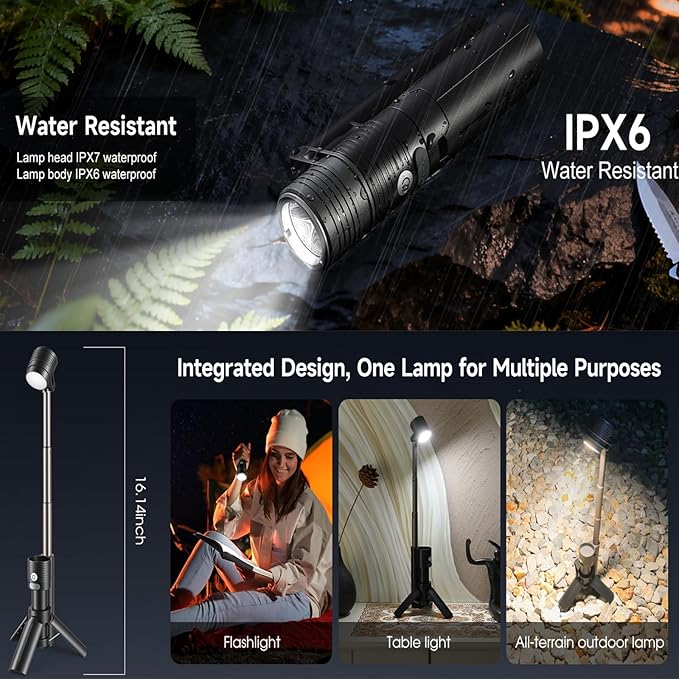 AsFrost Flashlight Camping Lights 2in-1, 180°Flip Dual Lamp 8-Mode LED Bright Weird Cool Unique Flash Light Camp Lantern Waterproof 4500mAh Type-C for Outdoor Home Emergency, Gift for Teen Men Women