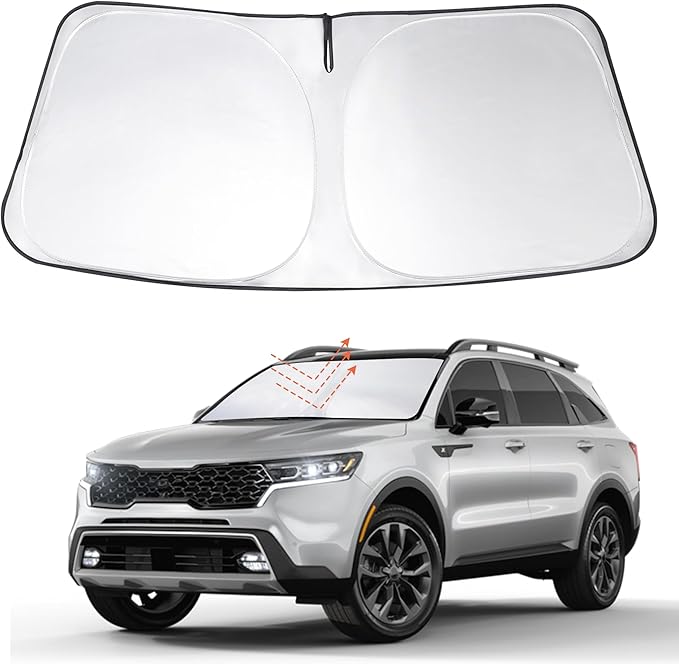 Windshield Sun Shade Custom Fit 2021 2022 2023 2024 2025 2026 Kia Sorento SUV Accessories Foldable Sunshade Sun Blocker Front Window Shades Covers Keep Car Cooler