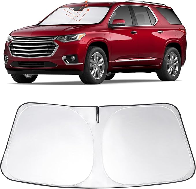 Windshield Sun Shade Custom Fit 2018-2023 Chevrolet Traverse Accessories Foldable Sunshade Sun Blocker Front Window Shades Covers Keeps Car Cooler