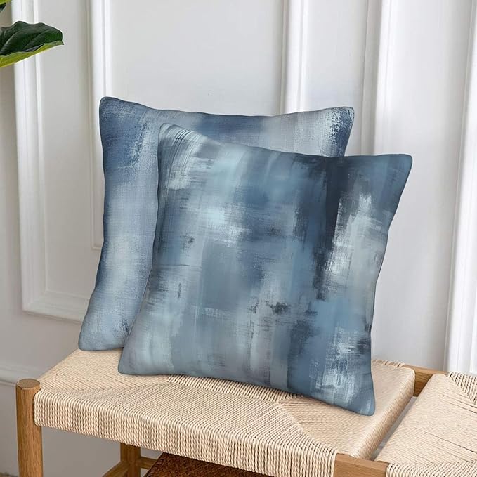 Blue Abstract Throw Pillow Covers 18x18 inch Set of 2 Pillow Case Cushion Cover for Home Sofa Couch Living Room Car Decor