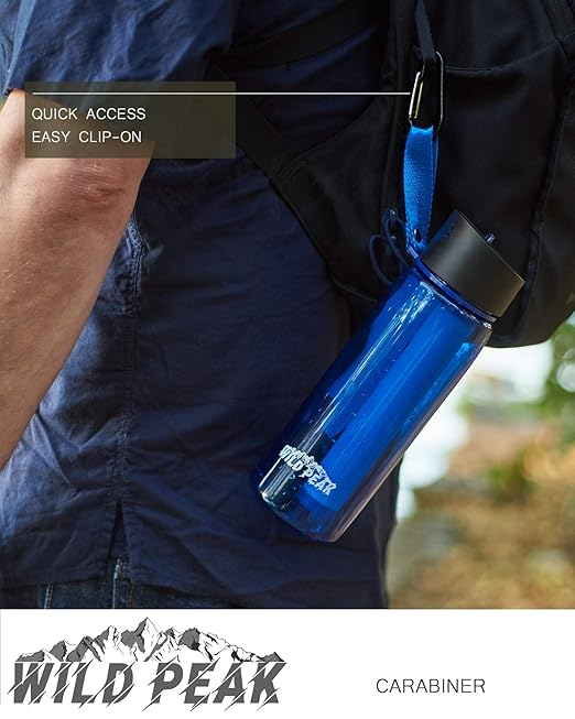 Wild Peak Stay Alive-4 Outdoor 4-Stage Water Filter Straw Emergency 22oz Bottle with Activated Carbon for Survival, Camping, Hiking, Climbing, Backpacking (1500 Liters)