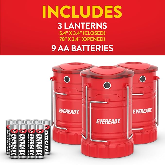 Eveready LED Camping Lantern 360 PRO (6-Pack), Super Bright Tent Lights, IPX4 Water Resistant LED Lanterns for Power Outage Hurricane Preparedness, (Batteries Included)