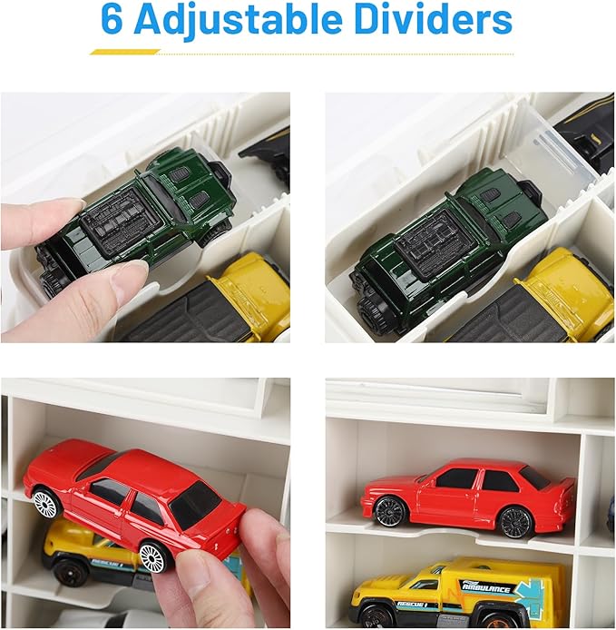 Saichotoy Storage Case for Hot Wheels - Carrying Display Case for 1/64 Scale Toy Cars, 48-Slot Double-Sided Transparent Organizer with Built-in Steps Prevent Sliding & Adjustable Dividers