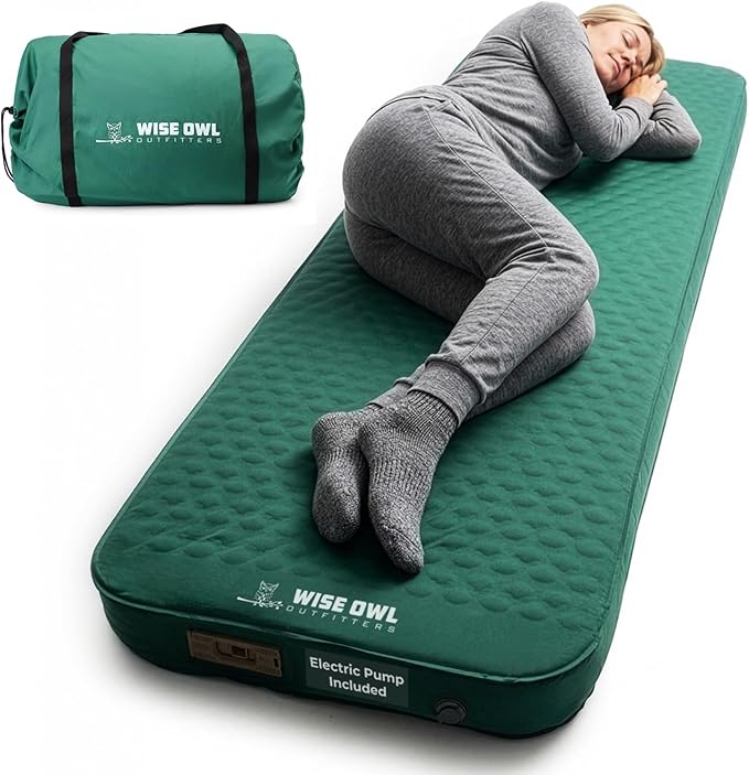 Wise Owl Outfitters Self Inflating Sleeping Pad with Electric Pump, 4" Camping Air Mattress Pad with Foam for Adults, Camp Mat for Tent, SUV & Road Trips