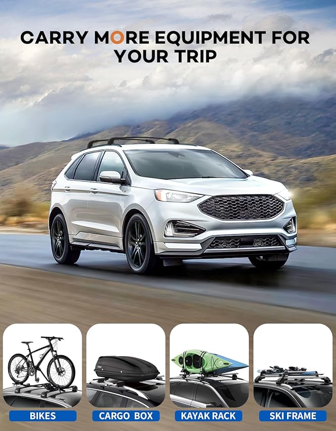 Wonderdriver Roof Rack Cross Bars 300lbs Compatible with Ford Edge 2015-2024,Heavy Duty Aluminum Lockable Roof Rails Crossbars Cargo Canoe Black Rooftop Cargo Carrier Luggage.