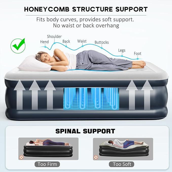 nalone Air Mattress Full with Built in Pump, Inflatable Mattress Blow up Mattress, 18'' Raise Portable Air Bed, Upgraded Fast Colchones Inflables for Home, Guest, Travel & Camping, 650lbs Max