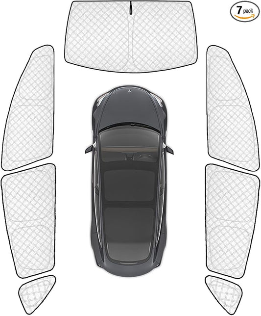 KMF 7pcs Thicken Sun Shades for Tesla Model 3 Accessories 2018-2024, Car Window Covers Sunshade for Windshield Side, UV Block Visor and Privacy Blackout for Camping Outdoor