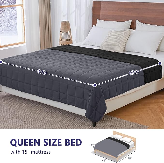 King Size Weighted Blanket for Adults (20 lbs, 80” x 87”, Grey& Black) Cooling Heavy Blanket for Sleeping Perfect for 190-210 lbs, Breathable Blanket for Adults & Couple All Season, Machine Washable