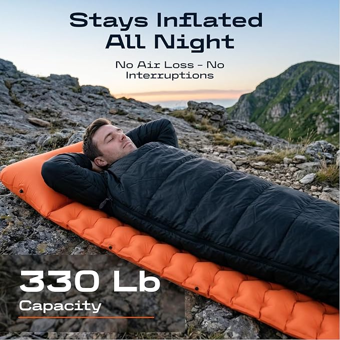 CKG Camping Sleeping Pad with Thermal Barrier, Ultralight Camping Mat 4in Thick with Pillow, Built-in Foot Pump Inflatable Sleeping Pad for Hiking Tent Road Trip Car Camp Travel Gear, Orange