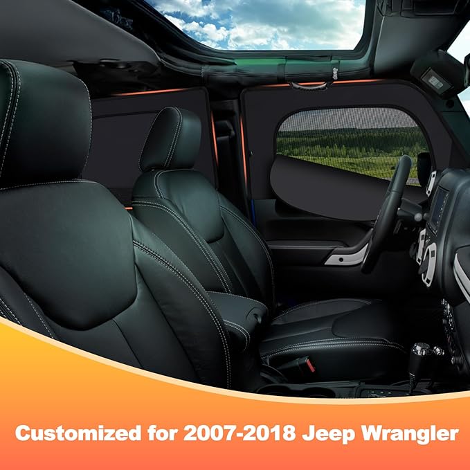 XCBYT Wrangler Window Sunshades for 2007–2018, Dual Layer Car Window Covers with Breathable Mesh & Blackout Cloth, 99% UV Protection Privacy Curtains for Car Camping, Sleeping & Rest (4 PCS)