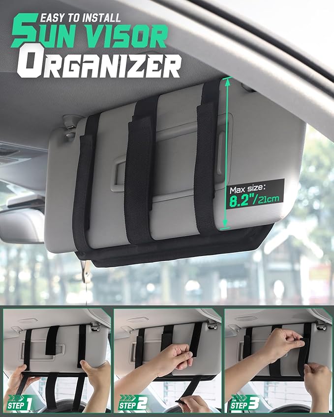 LIVANS Tactical Car Sun Visor Organizer, Auto Accessories Semi-Rigid Molle Panel with Zipper Storage Pouch & Glasses Holder, Gift for Car Gear, Fit Cars, Trucks, Suvs, Jeeps & Patrols(Black)