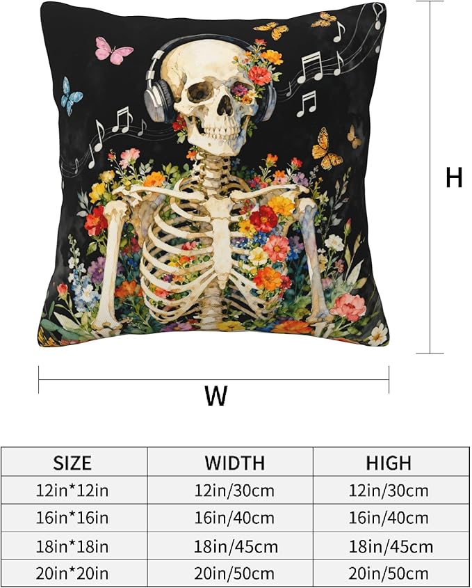 Skull Throw Pillow Covers 18 X 18 Inch Set of 4 Decorative Cushion Cover Home Decor for Sofa Chair Couch Bedroom Living Room