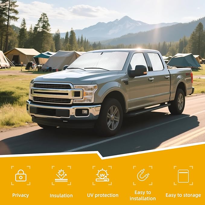 ZATOOTO Car Window Shades for Ford F-150 2021-2024 - Custom Fit Front and Rear Side Window Sun Shade 100% UV Protection & Heat Blocking, Privacy Cover for Camping, Napping, Parking, Ford F-150