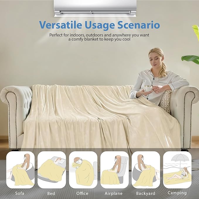 OIGAE Cooling Blanket for Hot Sleepers - Soft & Lightweight Summer Cold Blanket for Night Sweats | Perfect for Bed, Couch, Sofa (Beige, Throw 50'' x 70'')