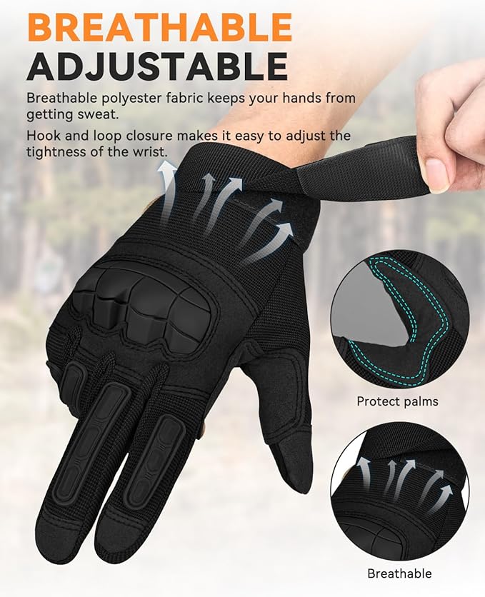 KUMGIM Tactical Gloves for Men, Motorcycle Military Combat Gloves Black Airsoft Gloves Touchscreen for Airsoft Outdoor Hunting Shooting Paintball Work Motorcycling Climbing