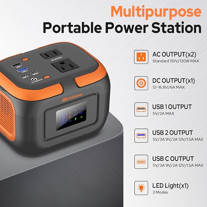 Portable Power Station 120W, Power Bank with AC Outlet, Portable Generator 97.6Wh External Battery Power Pack with USB C Input for Camping Home Van Life Adventure Backup