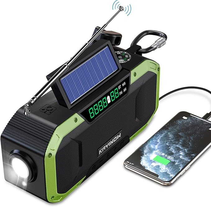 Emergency Weather Radio with Bluetooth,AM/FM/NOAA,5000mAh Battery Power,IPX5 Waterproof,Survival Radio Solar Crank,Portable and Shock-Resistant,Flashlight and SOS for Home Outage Storm Emergencies