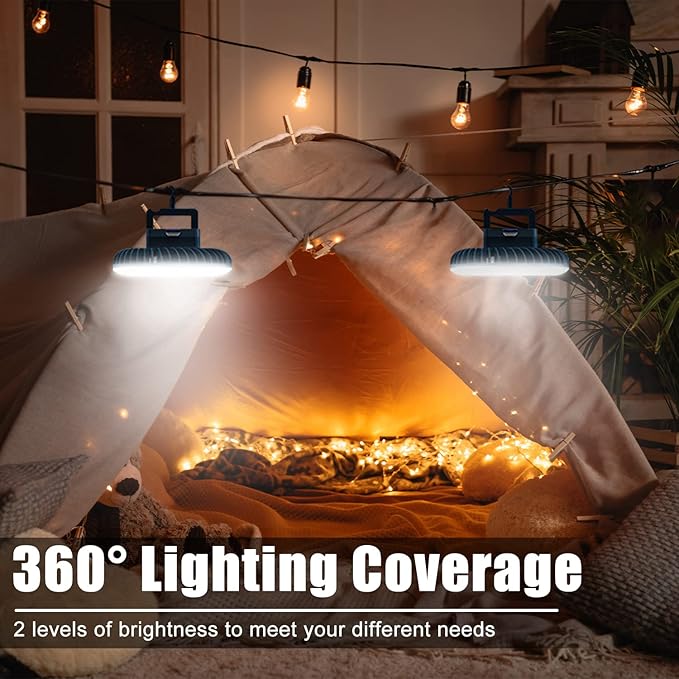 Portable Camping Fan with LED Lantern USB Rechargeable Waterproof Tent Fan with Hanging Hook Magnet Survival Kits for Indoor Outdoor Hiking Car Office Desk Outdoor Emergency Power Outage