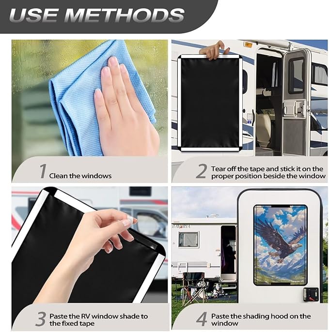 RV Door Window Shade Cover - RV Blackout Window Cover with Eagle Print,UV and Privacy Protection