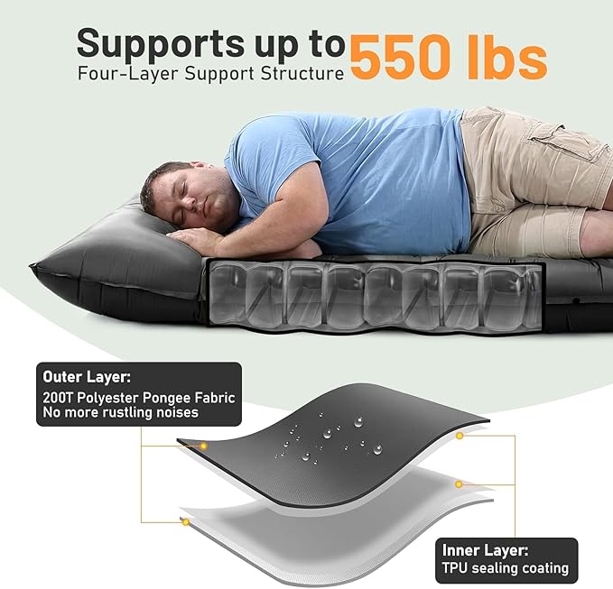 KASBAH Camping Sleeping Pad,Extra Wide 6 inch Thick Inflatable Sleeping Pads with Built-in Foot Pump and Pillow,Ultralight Camping Mat Gear for Outdoor Hiking,Camping