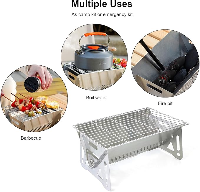 Mini Portable Charcoal Grill,Small BBQ Grill Tabletop Fire Pit for Camping Patio Outdoor Stainless Steel Camping Folding Barbecue Grills Backpacking Grills