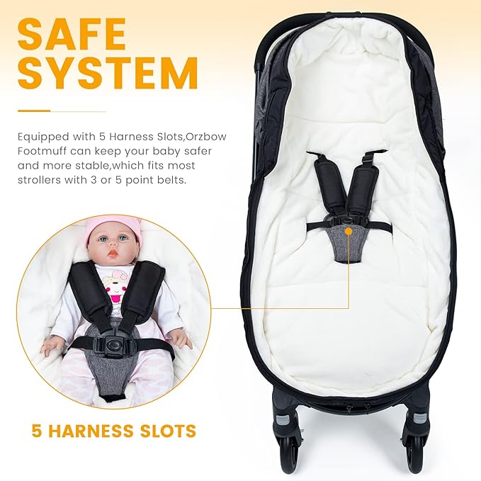 Orzbow Footmuff for Stroller, Weatherproof Anti-Kick Universal Toddler Sleeping Bag,Removable Warm Coral Fleece Lined Stroller Bunting Bag Footmuff（Black）