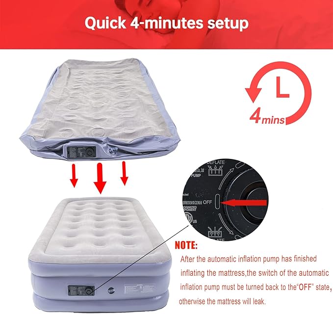 Onirii Twin Air Mattress Bed with Built in Pump,16 Inches High Airbed Inflatable Mattress,Comfort Thickened Blow Up Air Bed,Travel Sleeping Pad for Guests Home (Twin Size)