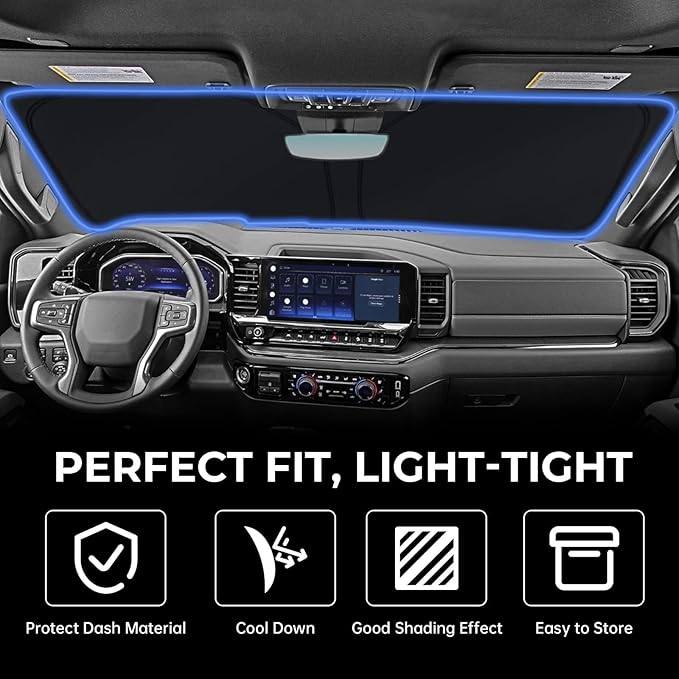 Side Window Sunshades for Chevrolet Silverado 1500 2014-2025, Customized for Chevy Silverado 1500 Car Front Window Sun Shades, Automatic Car Sun Shield Accessories, Blocks UV Rays