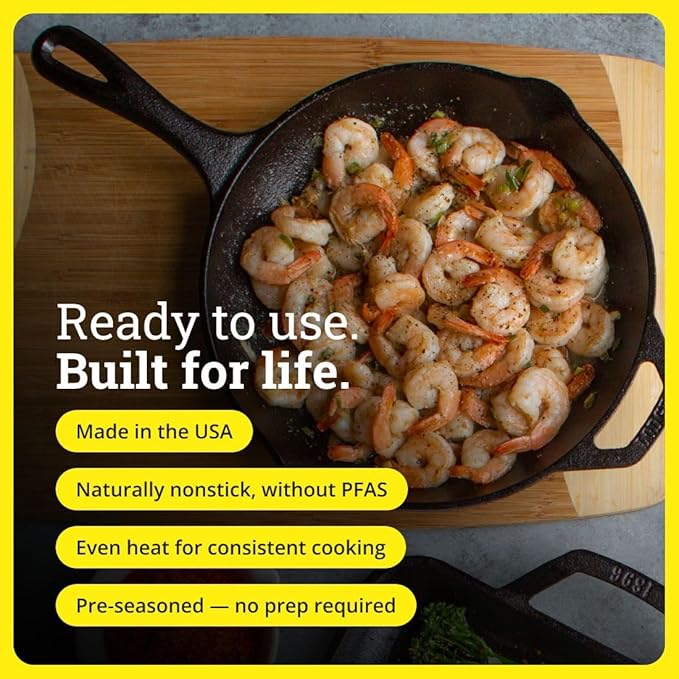 Lodge Seasoned Cast Iron Skillet Set - PFAS-Free, Non-Toxic Cookware - Use with an Oven, Stove, Grill, or Campfire - Naturally Non-Stick & Oven Safe - 8, 10.25 & 12 Inches