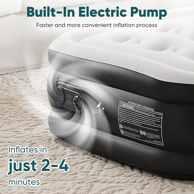 DUMOS Twin Air Mattress with Built-in High Capacity Pump- 18" Inflatable Blow Up Airbed, Double Height Air Bed for Home or Camping, Non-Slip Bottom Design, Weight Capacity 660 lbs
