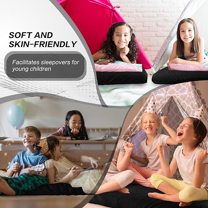 Breling Kids Air Mattress Fitted Sheets Compatible with Intex Cozy Kidz (Sheet Only) Toddler Inflatable Mattress Sheets for Kids Sleepover Party Travel Camping Airbed(Black,2 Pcs)