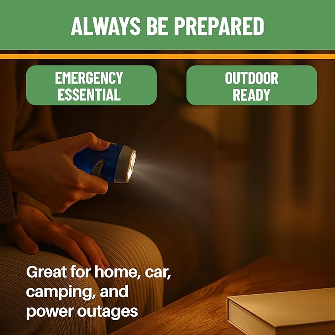 Evelots Hand Crank Emergency Flashlights -12 Pack- Camping, Home, Car - Double LED Bright Lights - Great for Hiking, Outdoor Sports, Power Outage Easy to Use