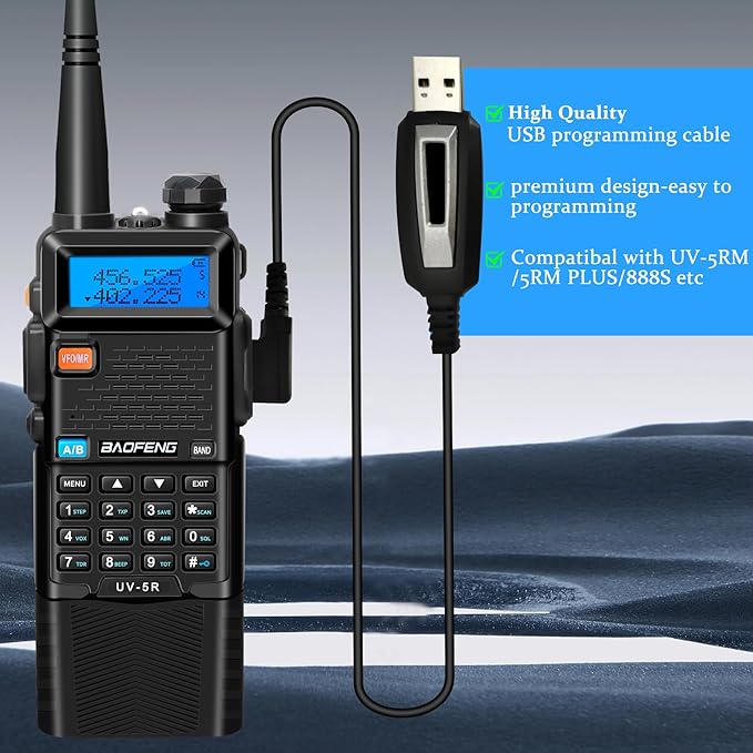 BAOFENG UV-5R Ham Radio Handheld: 8W Ham Radios Long Range UV5R Radio 3800mAh Rechargeable Walkie Talkies Two Way Radio with Programming Cable,Tactical Antenna and Earpiece for Survival Gear, 2 Pack