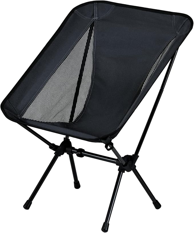 Lightweight Portable Essential Compact Camping Chair,Sturdy with X-Frame,120kg Capacity,Foldable with Carry Bag,Quick Setup for Outdoor,Hiking,Beach,Backpacking (Black)